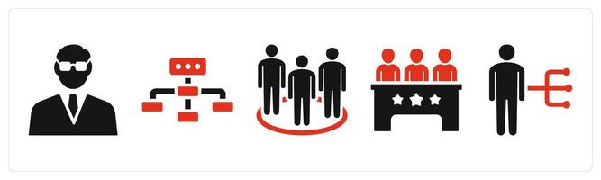 Set of 5 mix icons in red color as businessman, business hierarchy, managers vector