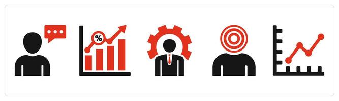 Set of 5 mix icons in red color as business conversation, business growth, business management vector