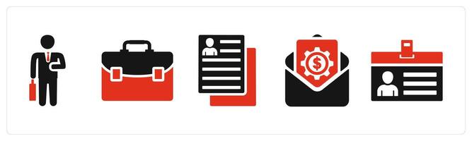 Set of 5 mix icons in red color as businessman, portfolio, user details vector