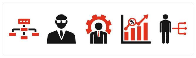 Set of 5 mix icons in red color as business hierarchy, businessman, business management vector