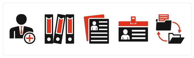 Set of 5 mix icons in red color as create user, files, user details vector