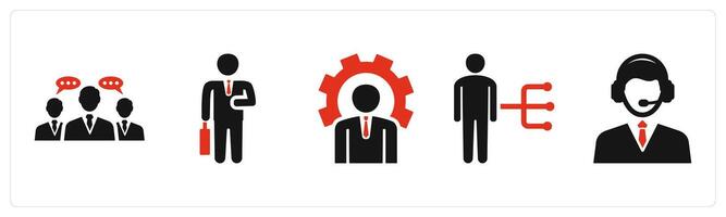 Set of 5 mix icons in red color as business conversation, businessman, business management vector