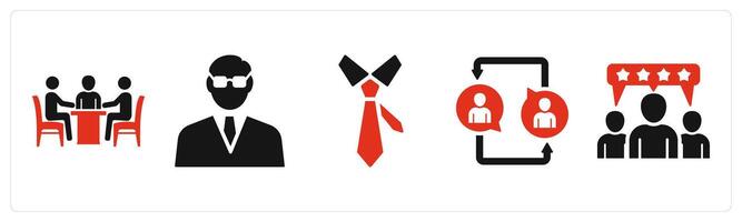 Set of 5 mix icons in red color as meeting, businessman, tie vector