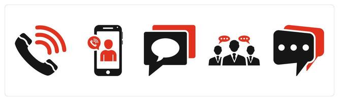Set of 5 mix icons in red color as calling, mobile calling, sms vector