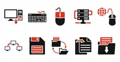 Set of ten 10 mix icons as computer, keyboard, mouse vector