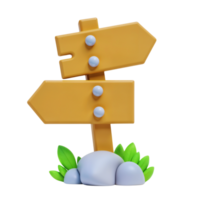 Wooden directional signpost with three arrows in a garden setting png