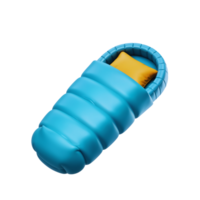 Unique blue sleeping bag design with vibrant inner cushion png