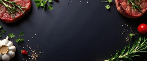 Tomato Tartlets with Rosemary and Parsley on Dark Surface photo