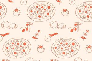 Italian pizza pattern, pizza pattern with ingredients background. vector