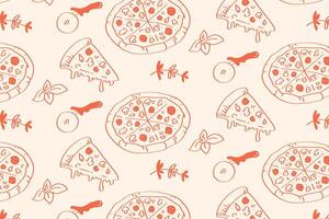 Hand drawn italian pizza pattern. food background for menu design vector