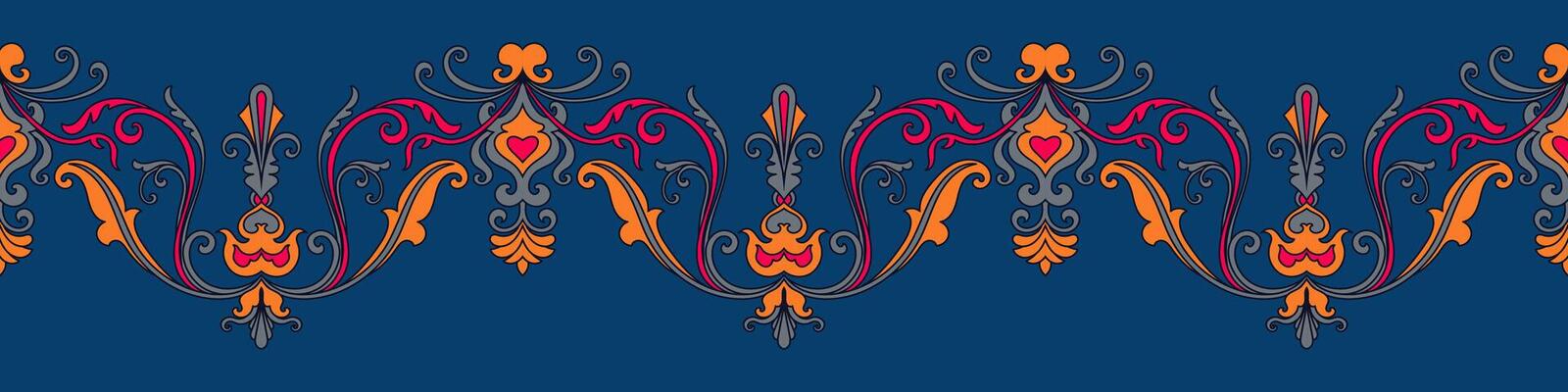 Ornamental Seamless Border Pattern on Blue Background