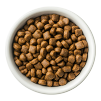 Brown Dry Dog Food Kibble in White Bowl Top View pet eat feed meal diet puppy tasty lunch image png