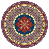 Circular Carpet featuring Intricate Persian-Inspired Fabric Motifs. vector