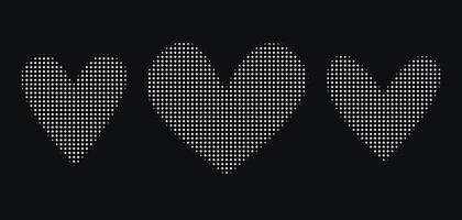 Set of abstract halftone heart shapes. Isolated pop art dotted overlay textures vector