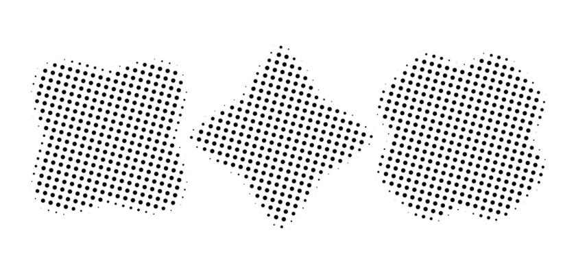 set of abstract wavy halftone shapes in black and white. pop art textures