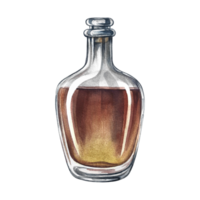 A bottle of cognac. Handmade watercolor illustration. A color image of an alcoholic beverage. Separate from the background. Perfect for menus, banners, flyers, packages, labels, invitations, and more. png