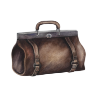 Vintage bag. Handmade watercolor illustration. Color image of travel luggage. Separate from the background. Perfect for banners, flyers, packages, labels, invitations and more. png