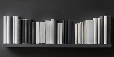 Monochrome books on black shelf with minimalist style for interior design photo