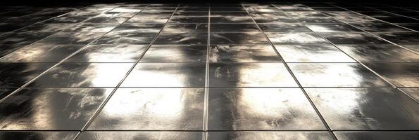 Shiny metallic tile surface reflecting light in abstract pattern concept photo