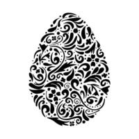 The Easter egg is decorative in black, the pattern is hand-drawn. Print for printing, postcard, poster, sticker. vector