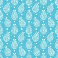 Easter seamless pattern with decorative eggs. A white outline on a blue background. For Easter holiday, website, fabric printing, tablecloth, gift wrapping and wallpaper. vector