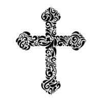 Decorative cross, crucifix with black ornament, handmade drawing. A print for printing Easter cards, posters and stickers. illustration in doodle style. vector