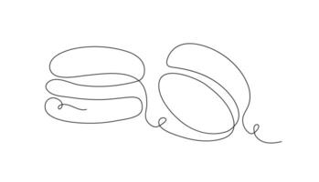 Macaroni cookies illustration in linear style. The concept of menu design of a restaurant or coffee shop. Decorative silhouettes of cookies in a horizontal banner. Single continuous line design vector