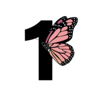A vivid, pink butterfly with intricate wing patterns rests on the numeral 1, creating a striking contrast cutouts png