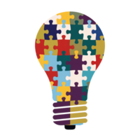 A light bulb is creatively formed using interlocking puzzle pieces of various colors cutouts png