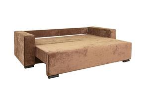 Brown unfolded sofa with velor fabric pillows isolated on a white background. photo