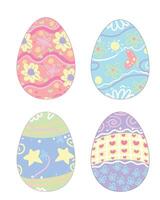 Set of four cute Easter eggs with colorful decorative patterns, perfect for holiday, tradition, and festive designs. vector