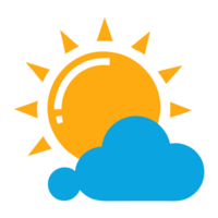A bright yellow sun partially obscured by a fluffy blue cloud creates a cheerful weather symbol. cutouts png