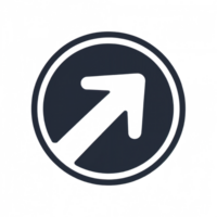 A bold, upward-right pointing arrow is enclosed within a circular border, creating a clear and simple design cutouts png
