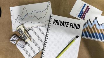 Concept of Private Fund write on book isolated on Wooden Table. photo
