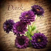 Purple flowers elegantly arranged against a rich brown background, creating a striking visual contrast photo
