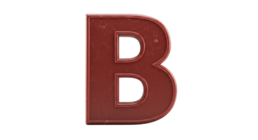 The letter b is made of metal and is red in 3d png