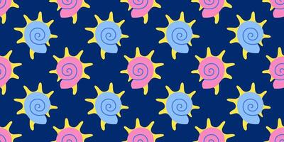 Seamless pattern with blue and pink sea shells Hand drawn trendy flat style seashell. Tropical beach shells. Summer seamless pattern illustration vector