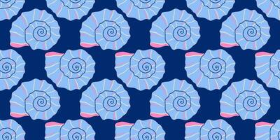 Seamless pattern with blue seashells Hand drawn trendy flat style seashell. Tropical beach shells. Summer seamless pattern vector