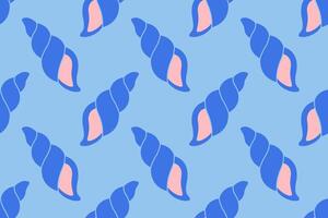 Seamless pattern with blue seashells Hand drawn trendy flat style seashell. Tropical beach shells. Summer cute seamless pattern illustration vector