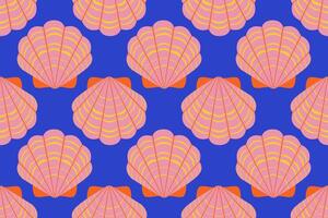 Seamless pattern with pink and orange sea shells Hand drawn trendy flat style seashell. Tropical beach shells. Summer seamless pattern. illustration vector