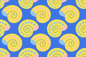 Seamless pattern with yellow sea shells Hand drawn trendy flat style seashell. Tropical beach shells. Summer seamless pattern illustration vector