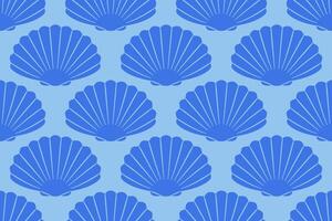 Seamless pattern with blue seashells Hand drawn trendy flat style seashell. Tropical beach shells. Summer seamless pattern illustration vector