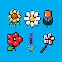 Retro Pixel Art Flower Pack with Colorful 8-Bit Style Icons vector
