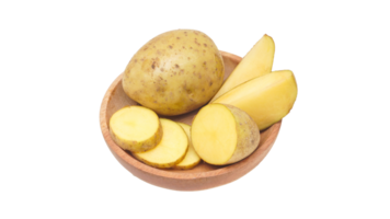 Set of potato on wooden plate isolated on transparent background png