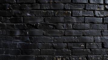 Rough black brick wall with textured surface. photo