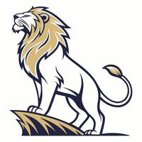 lion standing on top of a rock white background vector