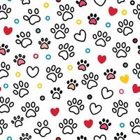 seamless pattern with paw prints and hearts background vector