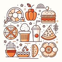 fast food icons in a circle with a star and a cup vector