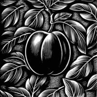 a black and white drawing of an apple on a black background vector