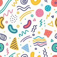 seamless white background pattern with colorful shapes and lines vector